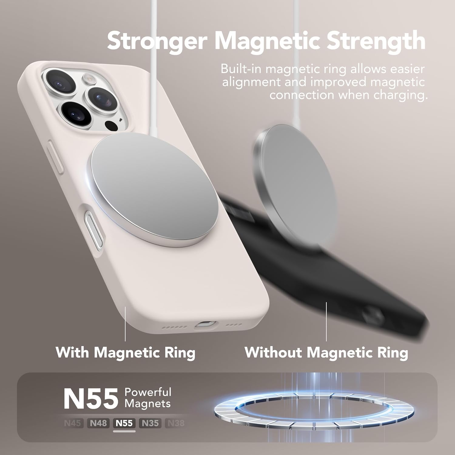 GONEZ Magnetic for Iphone 16 Pro Max Case, Compatible with Magsafe, Liquid Silicone Case, with Screen Protector + Camera Protector, Full Body Protective Shockproof Phone Cover 6.9", Stone - Black image number 4