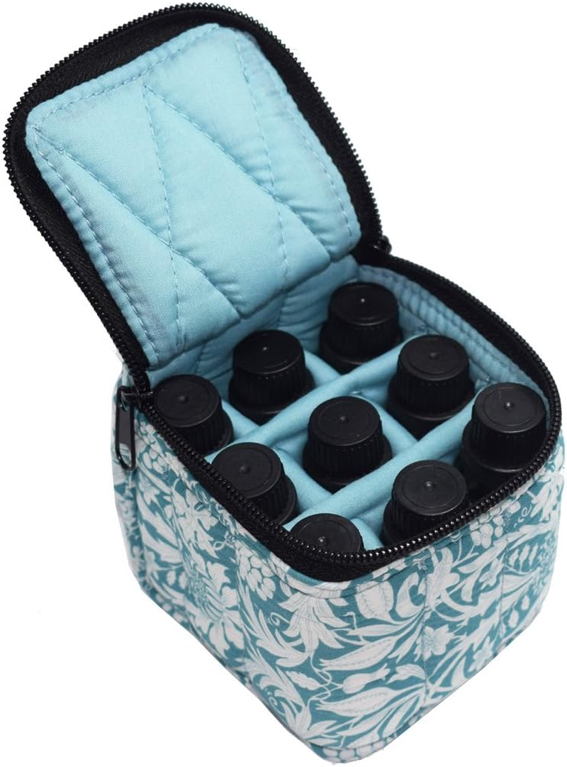 9 Bottles Essential Oil Carrying Case Shockproof Essential Oils Organizer Travel Bag Suitable for 5Ml,10Ml,15Ml Bottles or 10Ml Roller Bottles with Portable Handle and Double Zipper (Aqua Green)