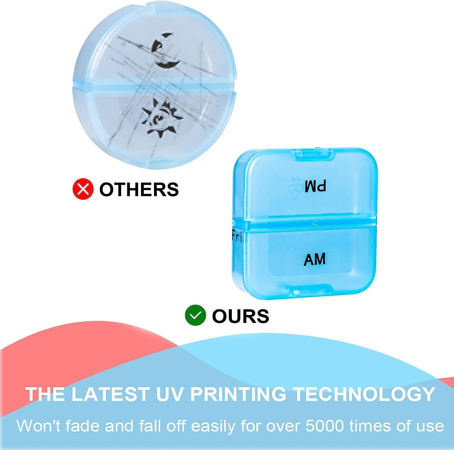 Weekly Pill Organizer 2 Times a Day, Rainbow 7 Day Am Pm Pill Box, Daily Am Pm Pill Organizer 7 Day, Portable Case for Fish Oils, Vitamin, Supplement image number 5