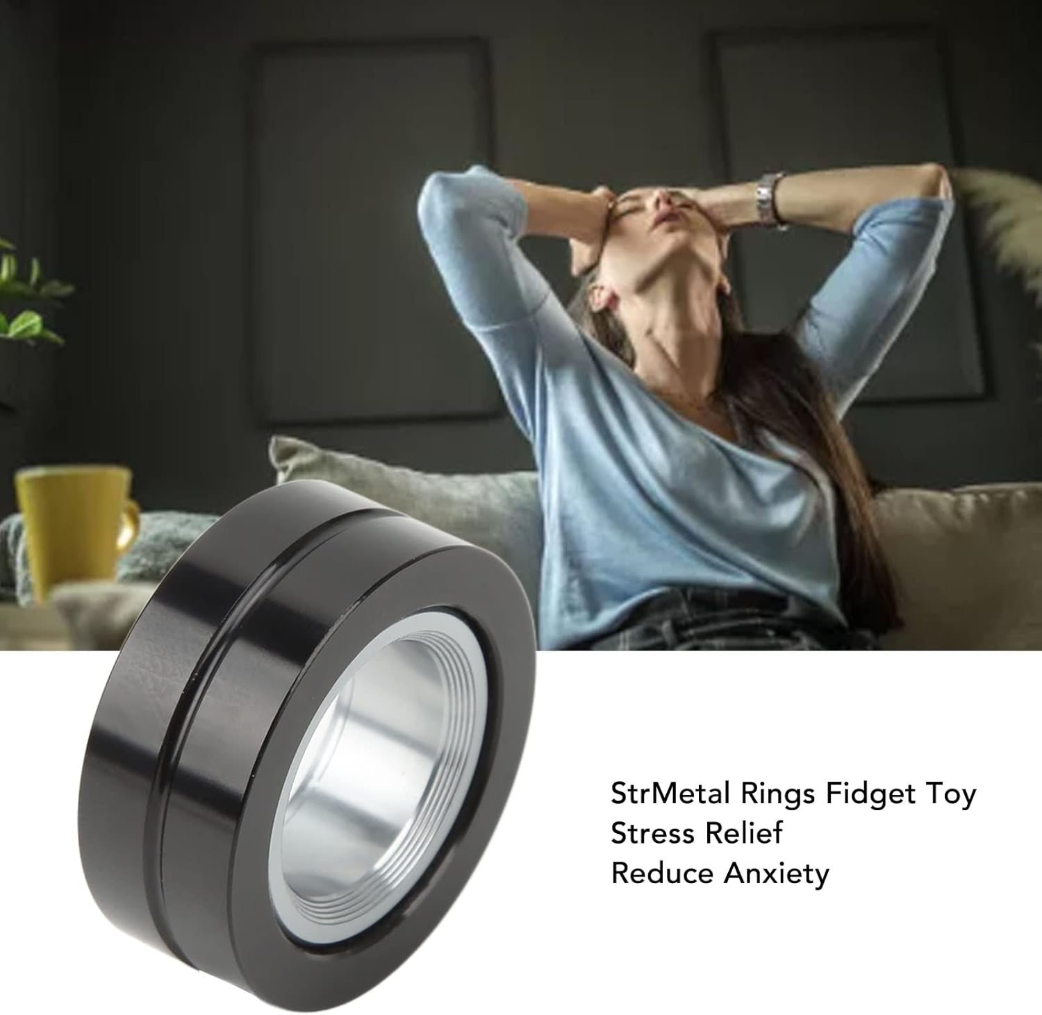 Metal Rings Fidget Toy, Adults Fidget Ring Toy, round Shape Long Lasting Magnetic Rings Fidget Toy, Relief Stress Fingertip Fidget Ring Toy for Adult Men Outdoor image number 1