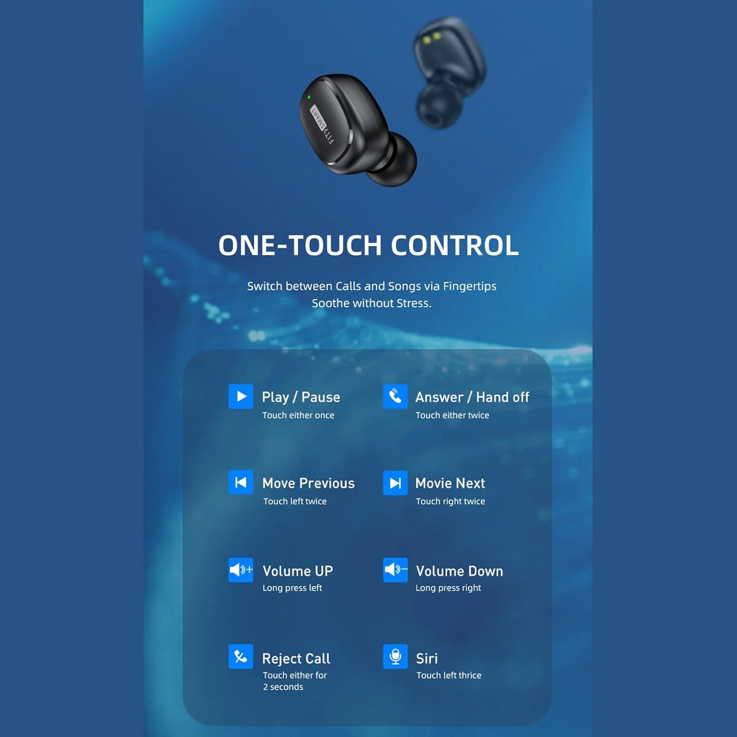 Fitsmart in Ear Buds with Charging Case - True Wireless Earphones, 8 Hours Playtime, Comfort Fit, IPX6 Waterproof, Bluetooth V5.1, Black image number 1