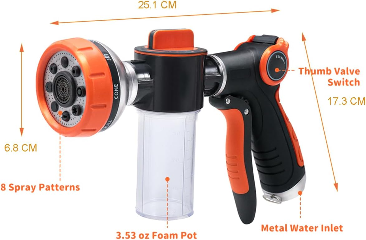 Car Wash Sprayer,9 in 1 Watering Patterns Car Wash Hose Attachment Garden Hose Nozzle with Soap Foam Dispenser for Garden Plants Watering Dog Washing House Cleaning (Orange) image number 4