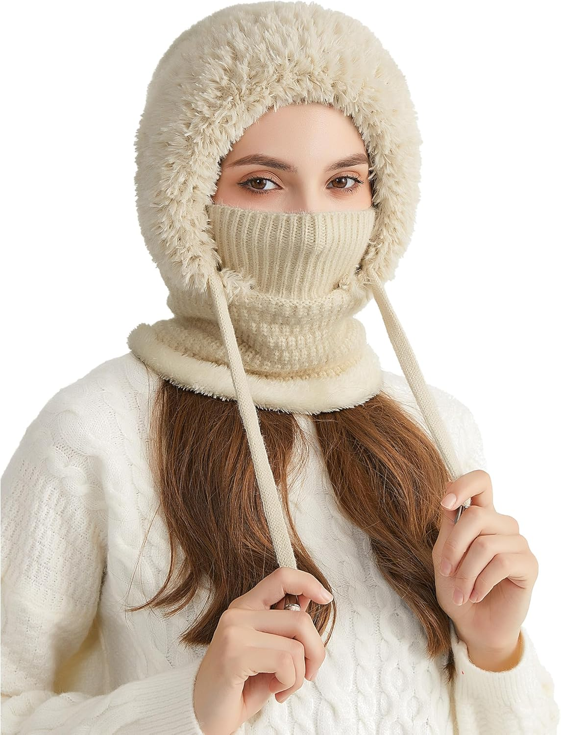 KEOYA Women One-Piece Slouchy Winter Beanie Hats Fleece Lined Scarf Mask Warm Cap Balaclavas Knitted Hat