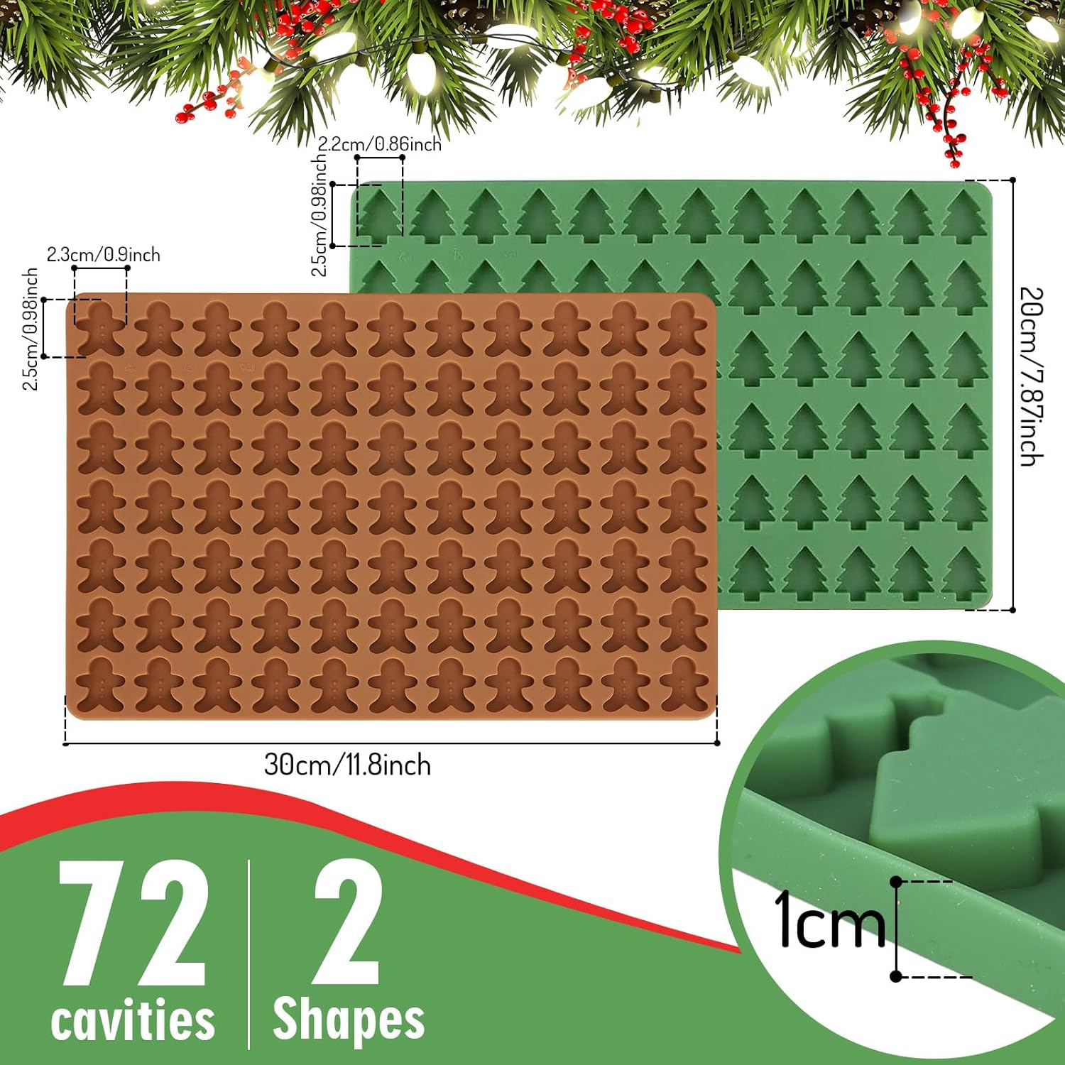 Anydesign Christmas Silicone Molds Mini Xmas Tree & Gingerbread Candy Chocolate Mould Christmas Non-Stick Fondant Baking Mold for Handmade Soap Pudding Jelly Cake Cupcake Topper Decor, 2Pcs image number 3