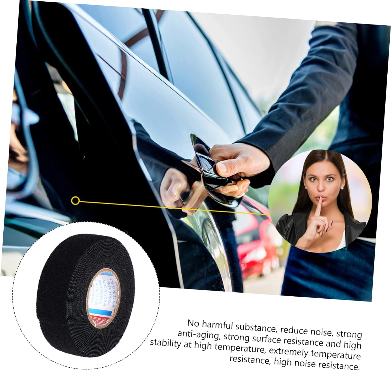 Squeaky Window Tape High Temp Wire Harness Wrapping Automotive Adhesive Insulating Tape for Car Electronics and Wire Loom Protection and Reliable image number 5