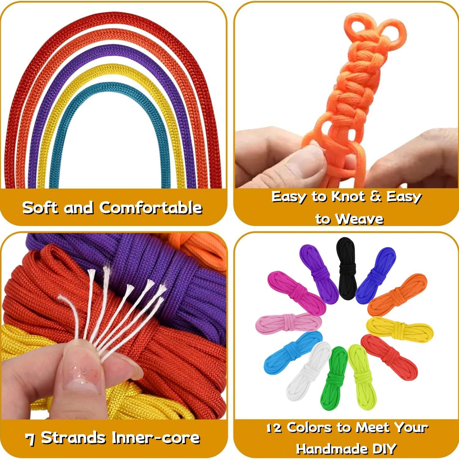 12 Pack 550-10 Feetcolourful Nylon Multifunction Paracord Rope(12 Colors) image number 3