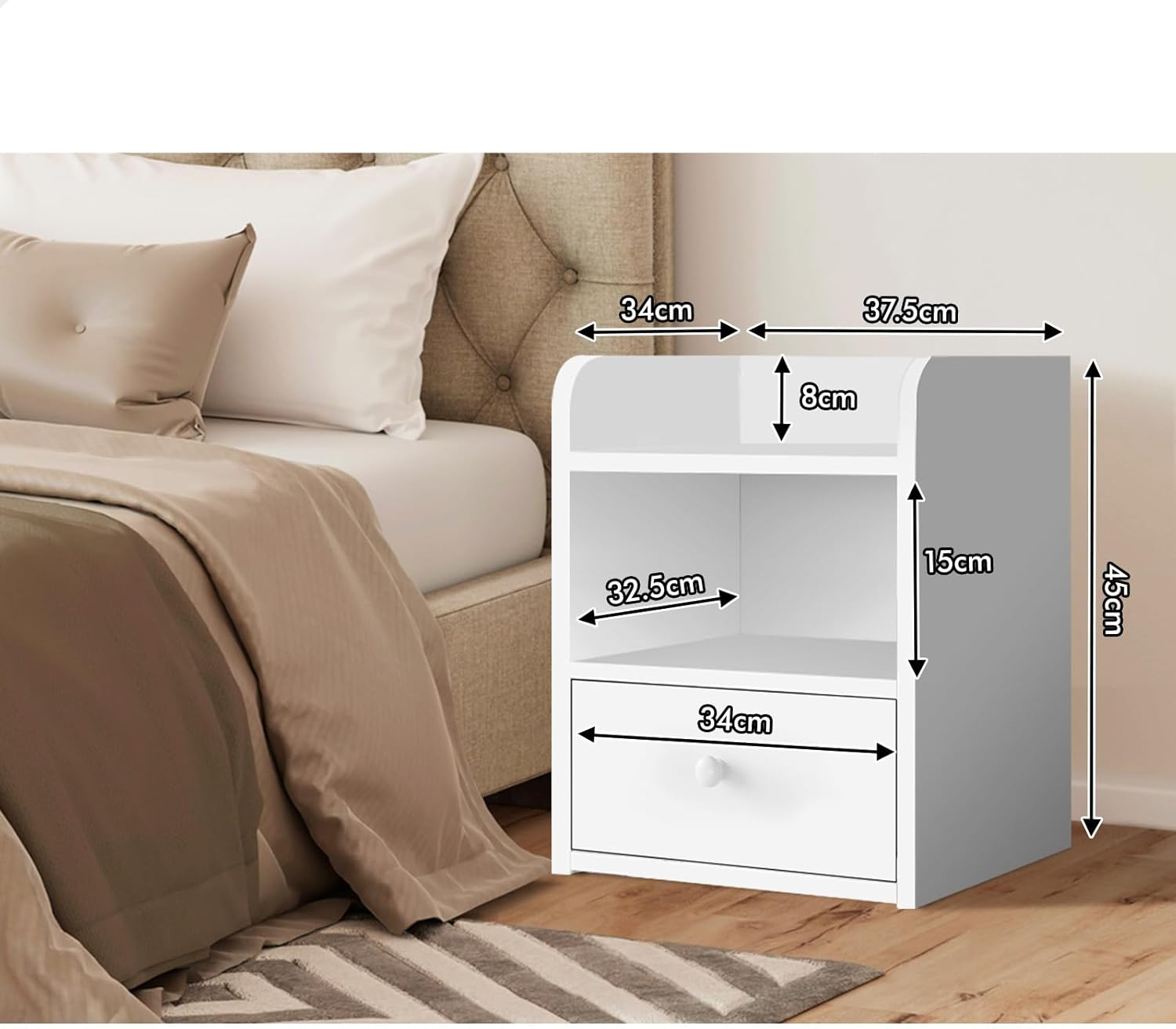 ALFORDSON Bedside Table with Drawer, Nightstand Cabinet Organiser 37.5Cm X 34Cm X 45Cm, Wooden Furniture Bedroom Storage Side Chest End Table for Hallway, Bedroom and Living Room, White