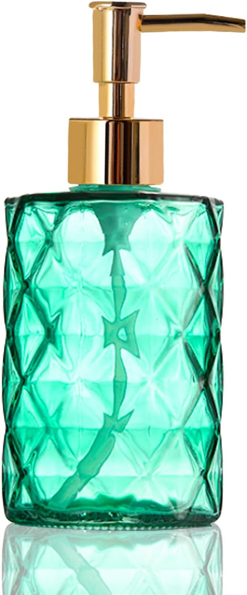 Glass Soap Dispenser,Crystal Refillable Wash Hand Liquid Clear Glass Bottle with Pump for Essential Oils, Lotions, Liquid Soaps,Dish Detergent(12 OZ Rose)