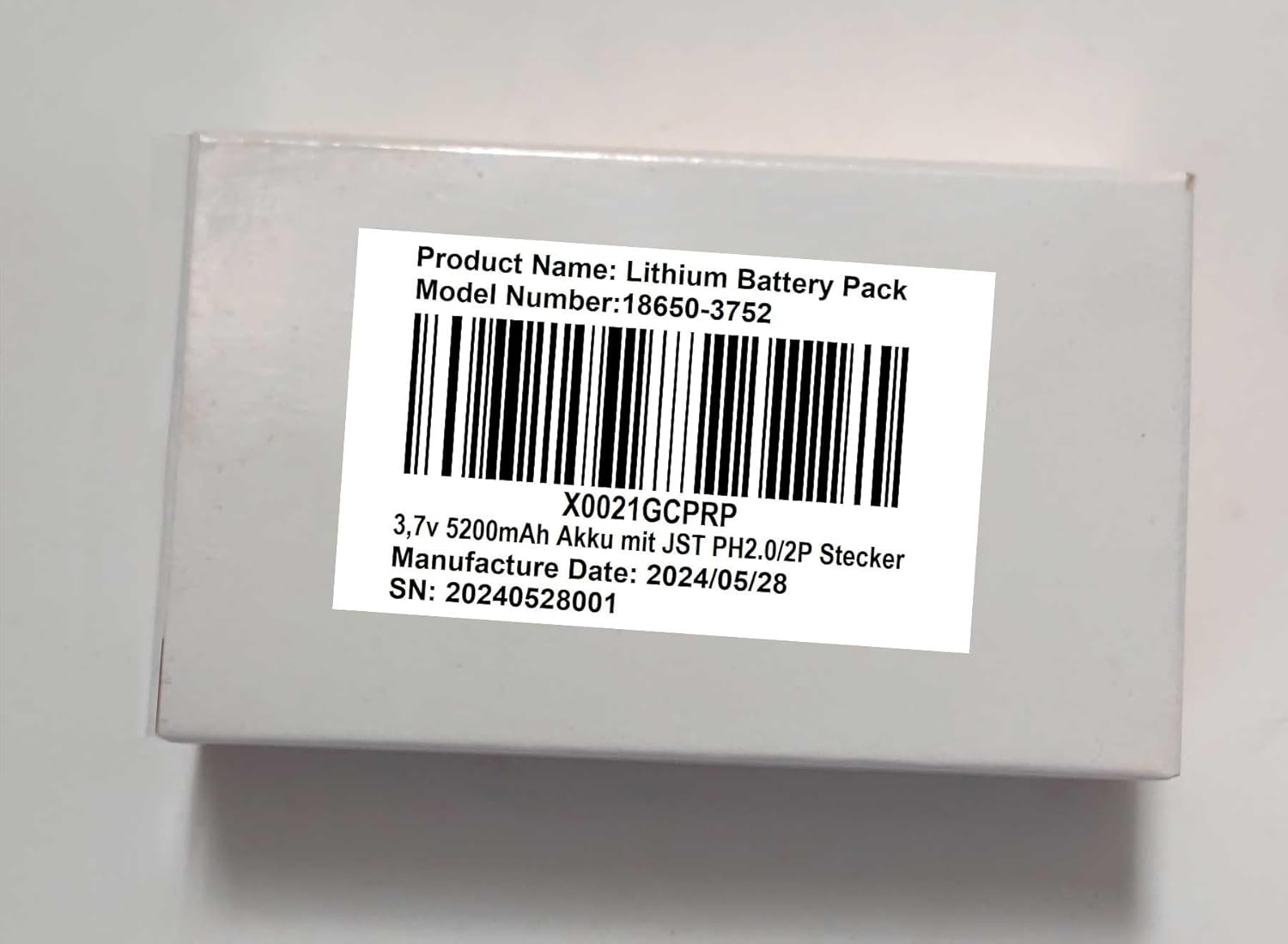 3.7V 5200Mah Rechargeable Battery with JST PH2.0/2 Pin Connector for Bluetooth Speaker, Lighting and Other Electronic Devices, 1S2P Batteries