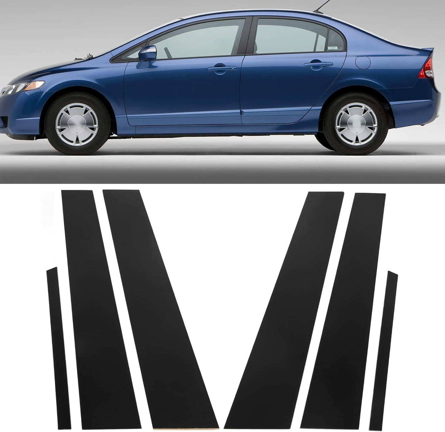 Pillar Post Decal, 6 Pcs Side Door Window Cover Glossy Black Pillar Post Decal Trim Car Decoration for Sedan 8Th Gen 2006‑2011 image number 3