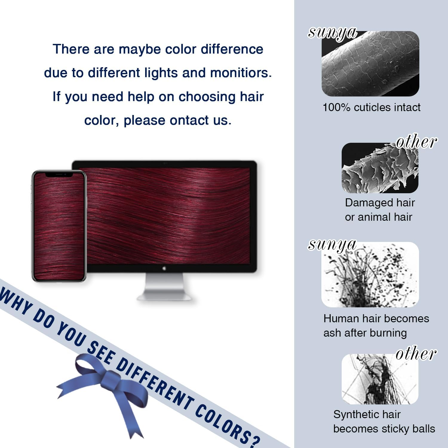 Sunya Clip-In Real Hair Extensions, Burgundy Real Human Hair Extensions, Invisible, 45 Cm, Semaless Clips, 7 Pieces, 80 G/Pack, #99J