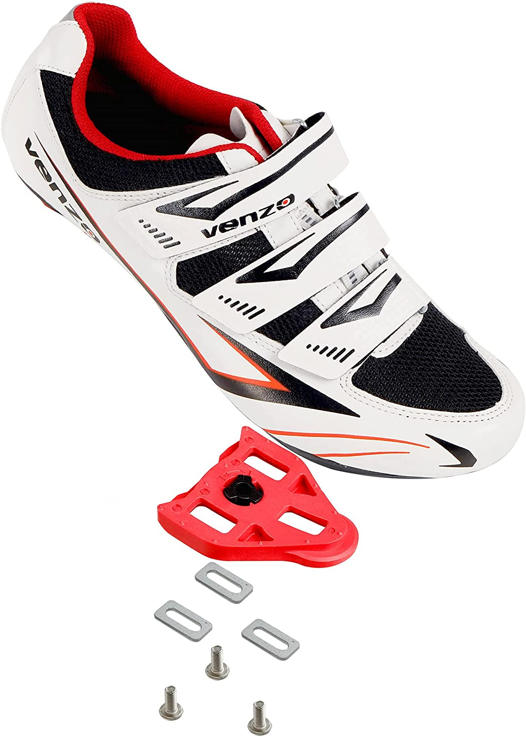 Venzo Bicycle Men'S Road Cycling Riding Shoes - 3 Straps- Compatible with Peloton Shimano SPD & Look ARC Delta - Perfect for Indoor Indoor Road Racing Bikes Black