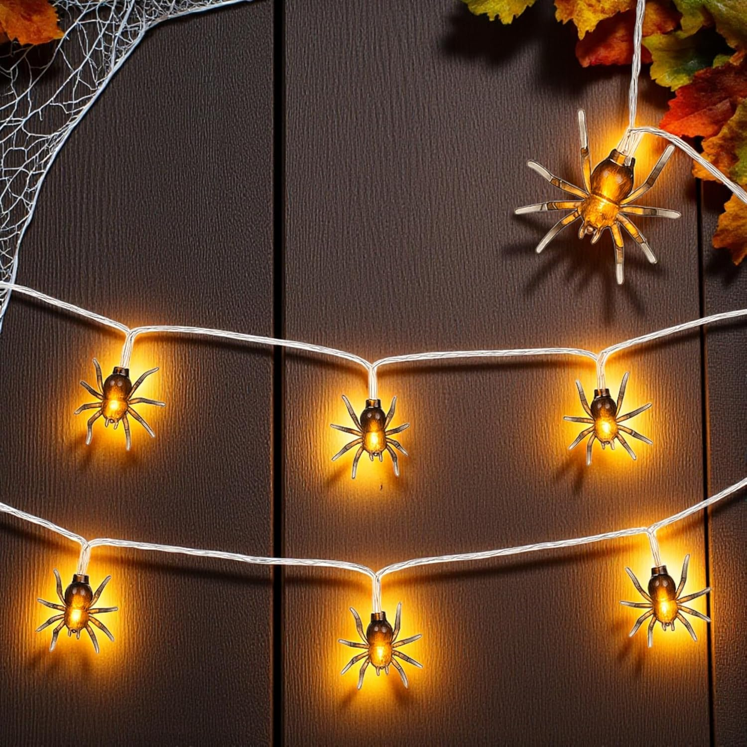 MIJOMA LED Spider Fairy Lights 165 Cm - 10 Warm White Leds - Halloween Decorative Fairy Lights Battery Operated - Party Lights with On/Off Switch for Indoor and Outdoor Use image number 1