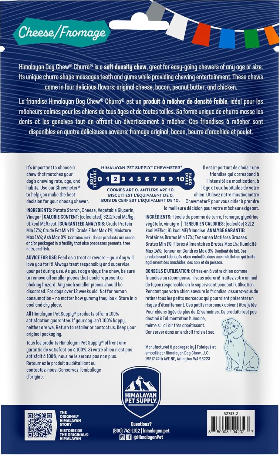 Yaky Churro Himalaya Cheese Treats | Lactose Free | Gluten Free | Grain Free | USA Made | for All Breeds | 4 Churros per Pouch | Original Cheese Flavor image number 1