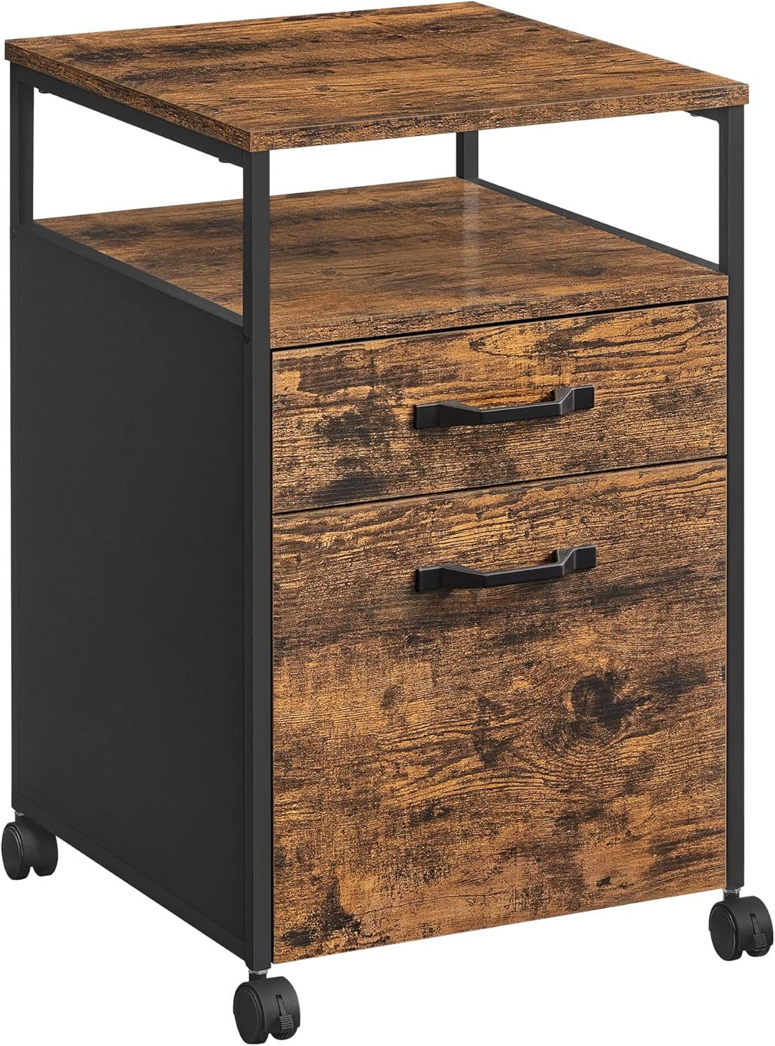 VASAGLE File Cabinet, Mobile Filing Cabinet with Wheels, 2 Drawers, Open Shelf, for A4, Letter Size, Hanging File Folders, Rustic Brown and Black UOFC71X, 17.3&rdquo;D X 16.5&rdquo;W X 26.2&rdquo;H image number 3