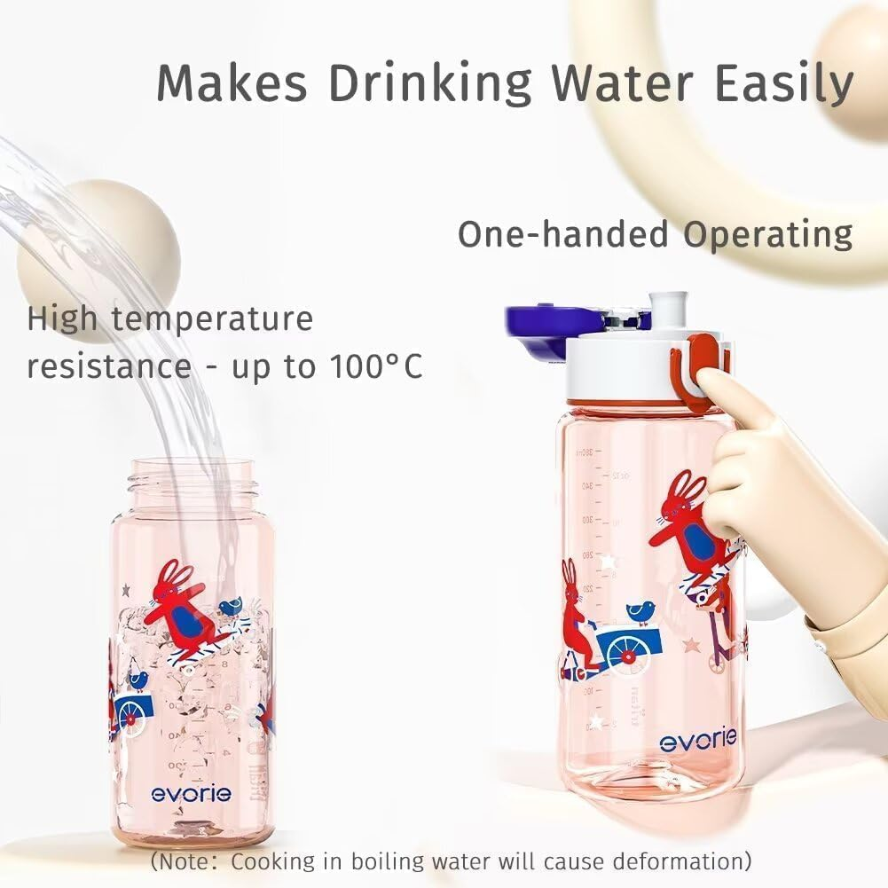 Evorie Kids Water Bottle for School, No Straw 13Oz BPA Free Tritan Bottle, Leak Proof with Flip Top Lightweight for Outdoor (Blue) - Red Rabit image number 5