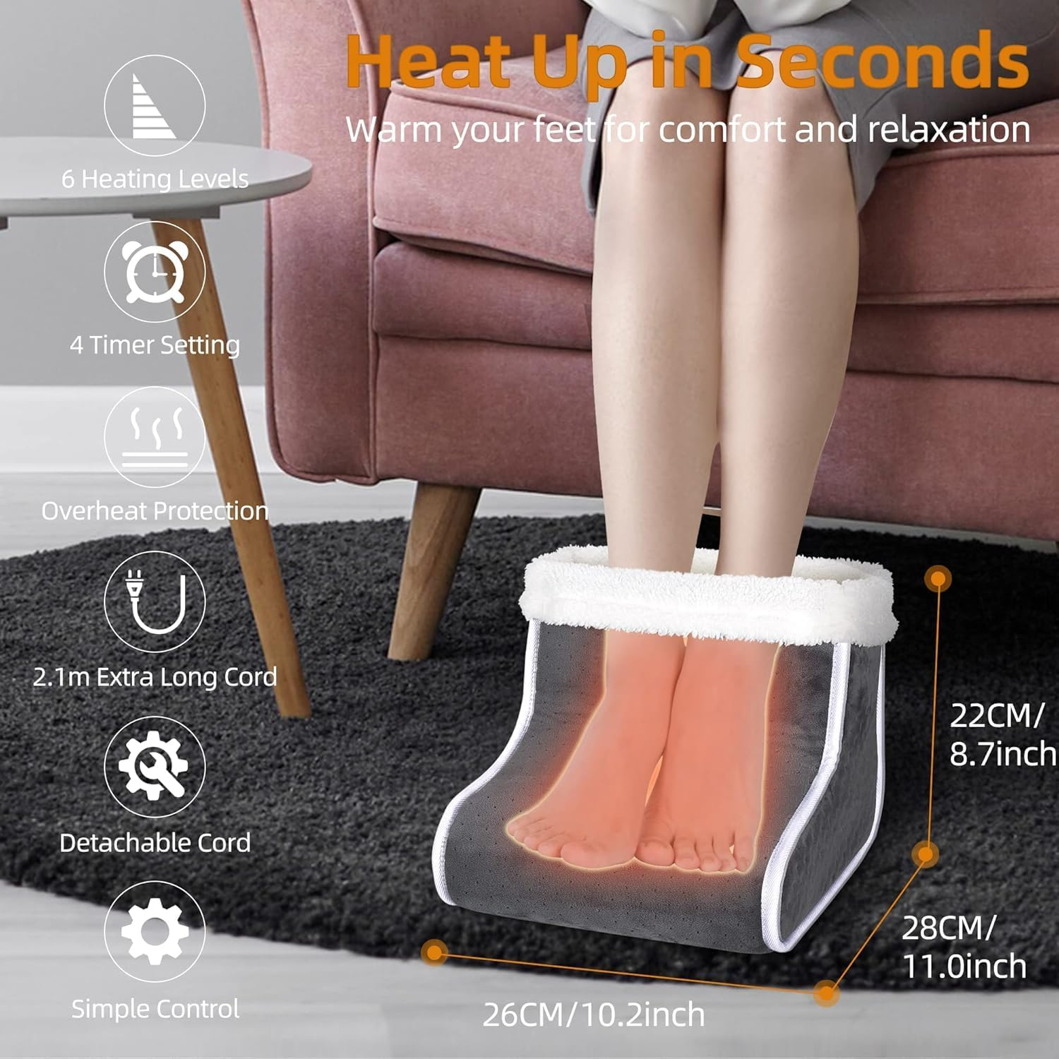 Electric Heated Foot Warmer for Men & Women, Feet Warmer with 6 Temperature Setting 4 Timer Setting, Auto Shut off Washable Inner Lining, Fast Heat Use for Winter Gifts
