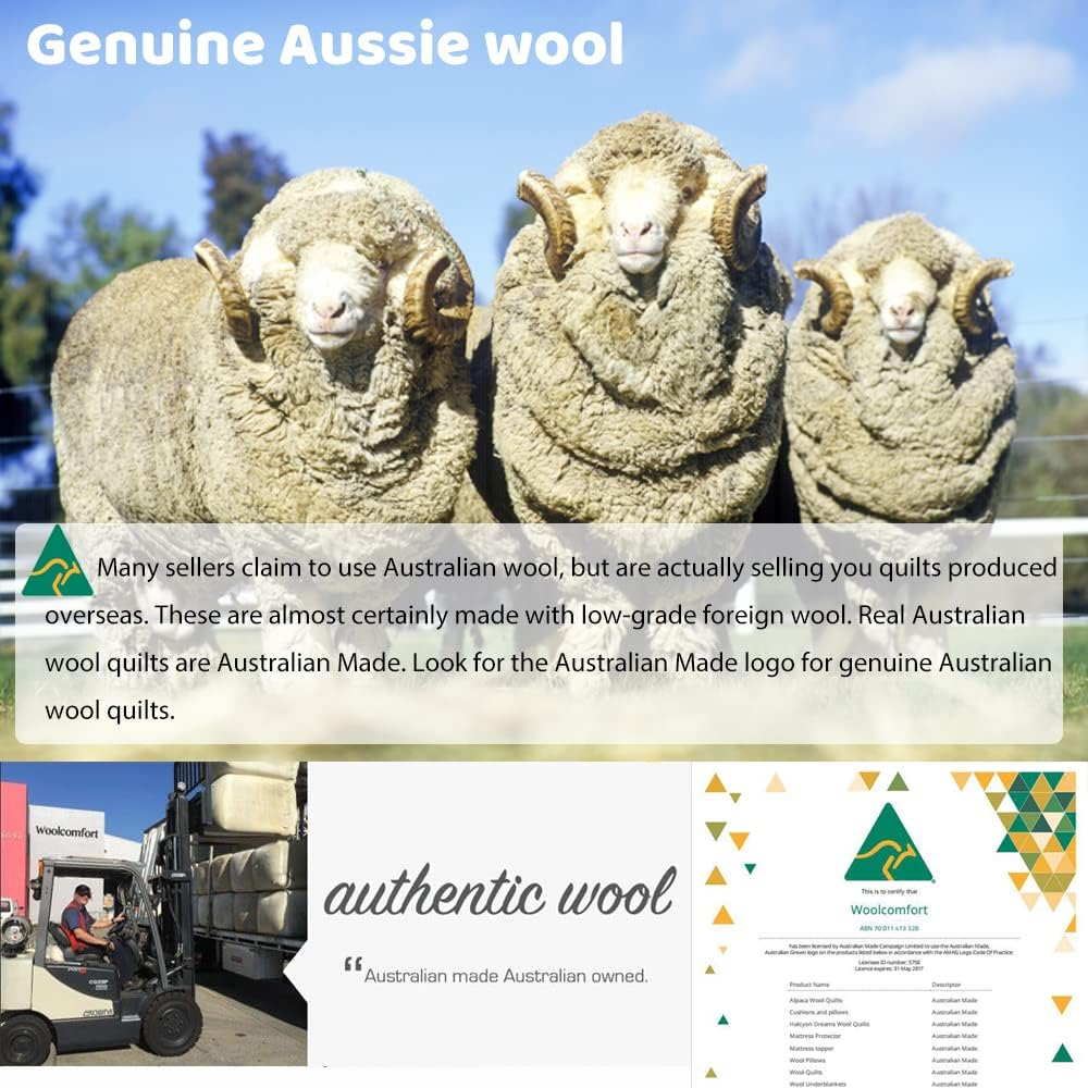 Aus Made Luxury 100% Merino Wool Quilt Duvet Doona Blanket - Cotton Sateen Casing - Summer/Winter- 350/500 / 700GSM (700GSM, Double)