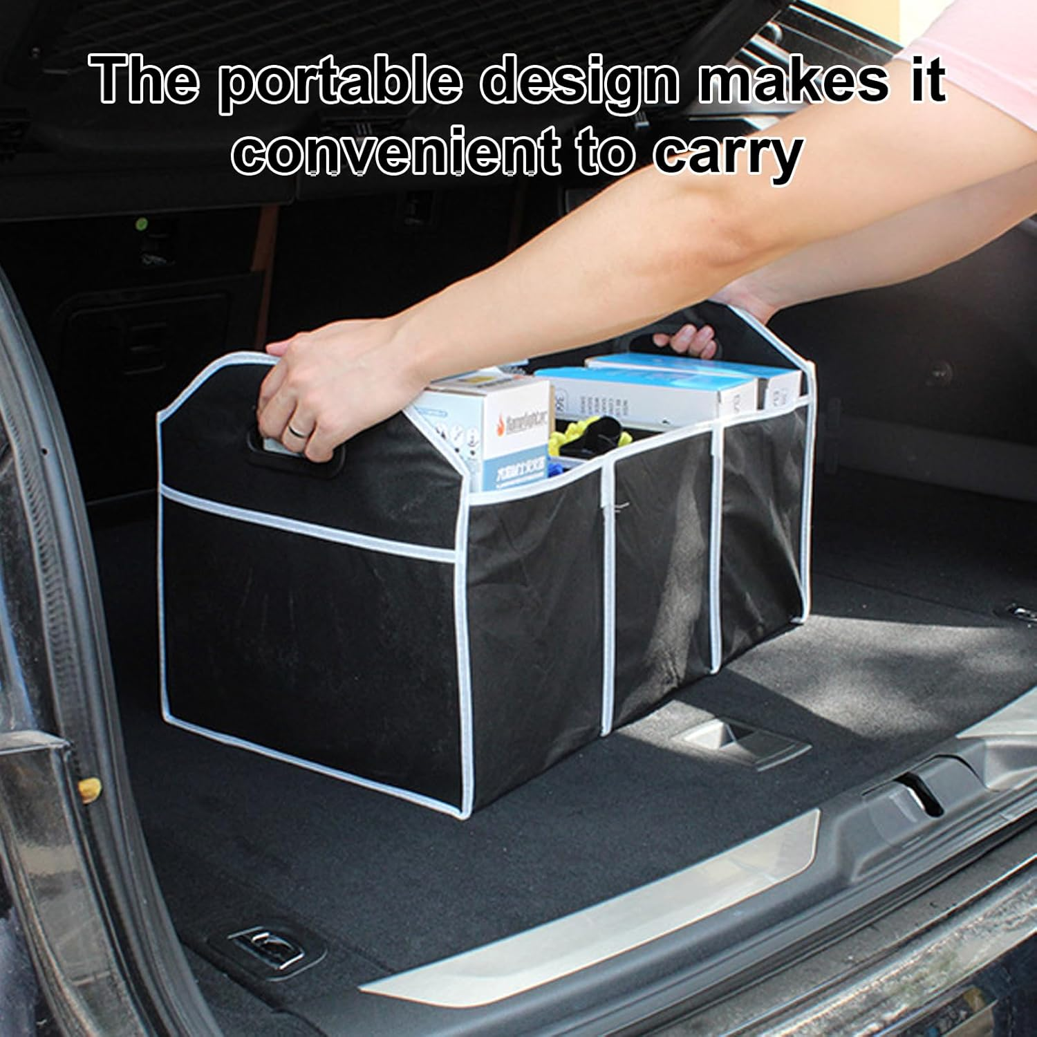 Trunk Organizer for Car & SUV | Collapsible Boot Storage Organizer with Removable Divider | Car Caddy & Grocery Bag Holder for Vehicle Storage image number 4