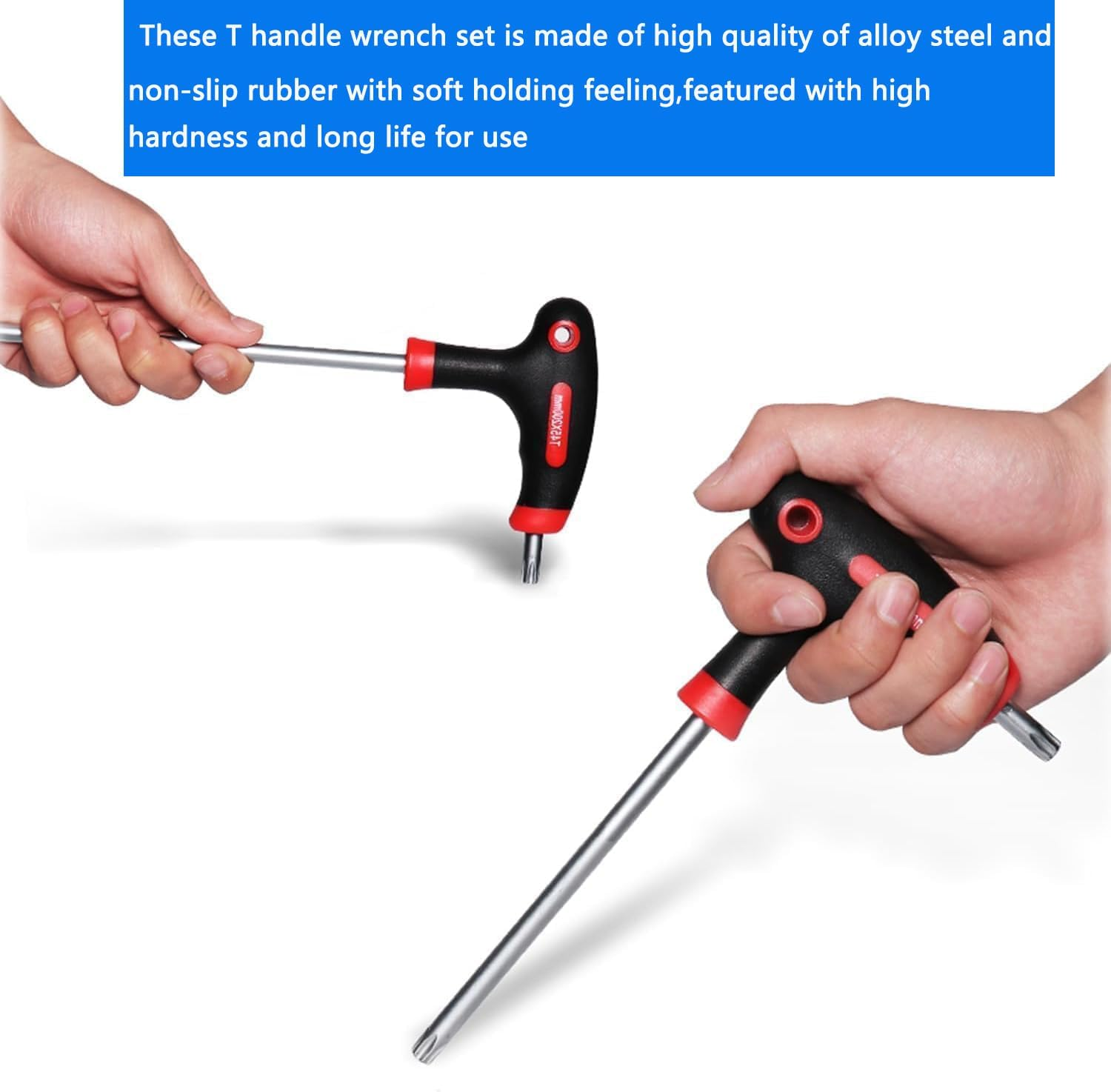 Kewayo9Pcs T-Handle Torx Set, Chrome Vanadium Steel Star Keys (T10-T50), Long/Short Arm Design for Bicycle & Workshop