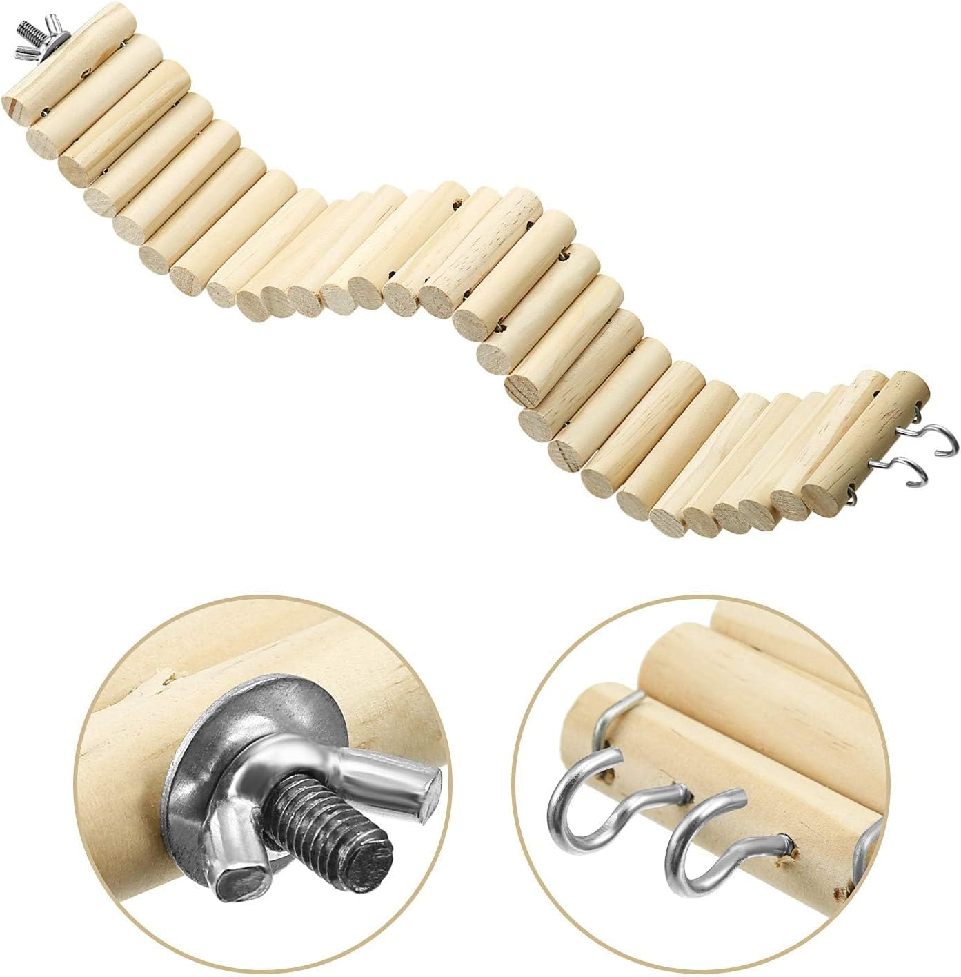 2 Pack Soft Animal Bridge Toy, Wooden Pet Ladder Bridge, Bendable Cage Habitat Toy, for Hamster Mouse Chipmunk and Other Small Animals image number 5
