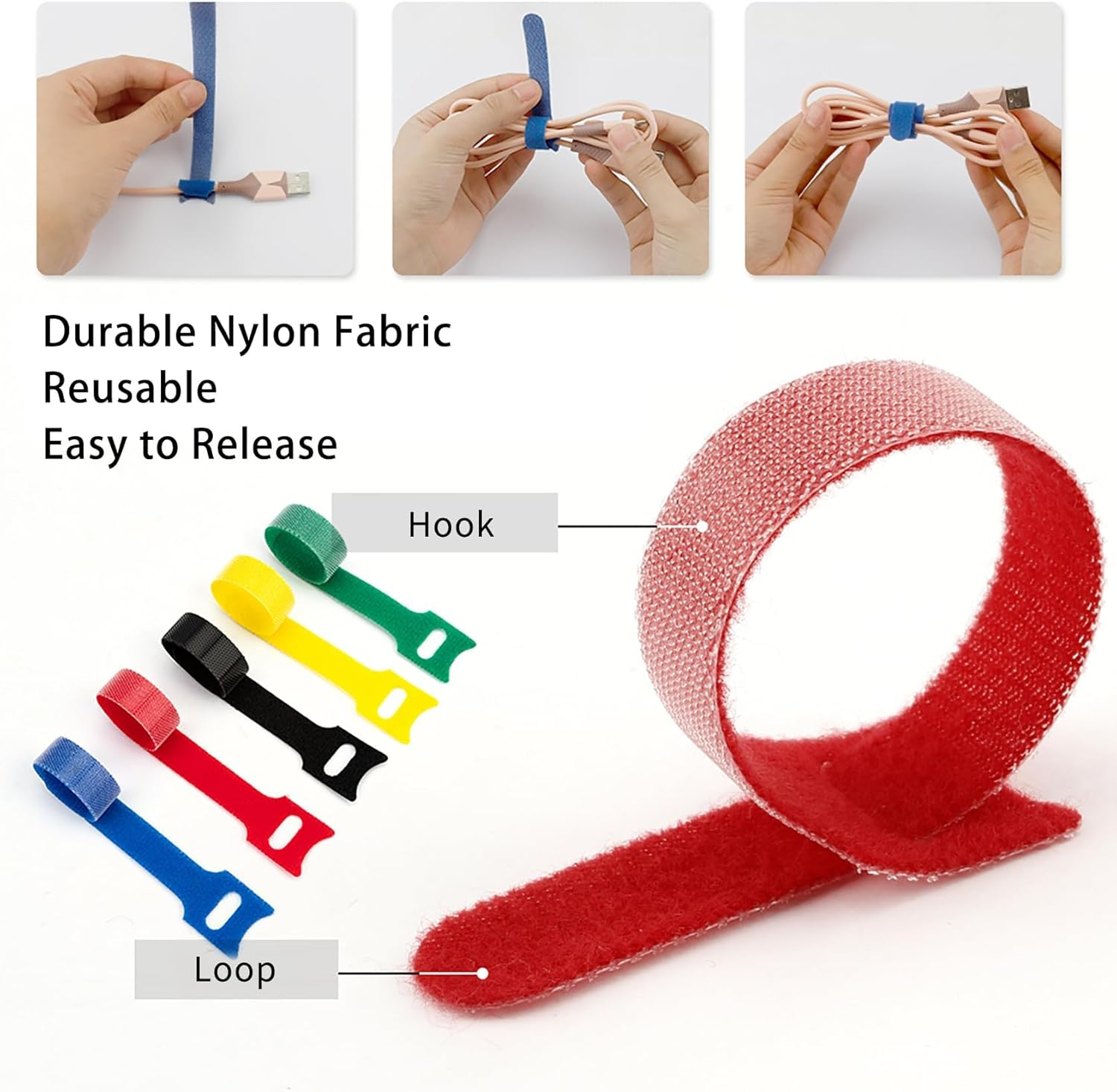 Cable Ties Reusable Zip Ties 120Pcs Reusable Cable Ties Cord Organizer Cable Organizer Cable Management Wire Organizer Wire Management Wire Tie Wraps Cable Wrap Attache Cable Keeper Cable Labels image number 6