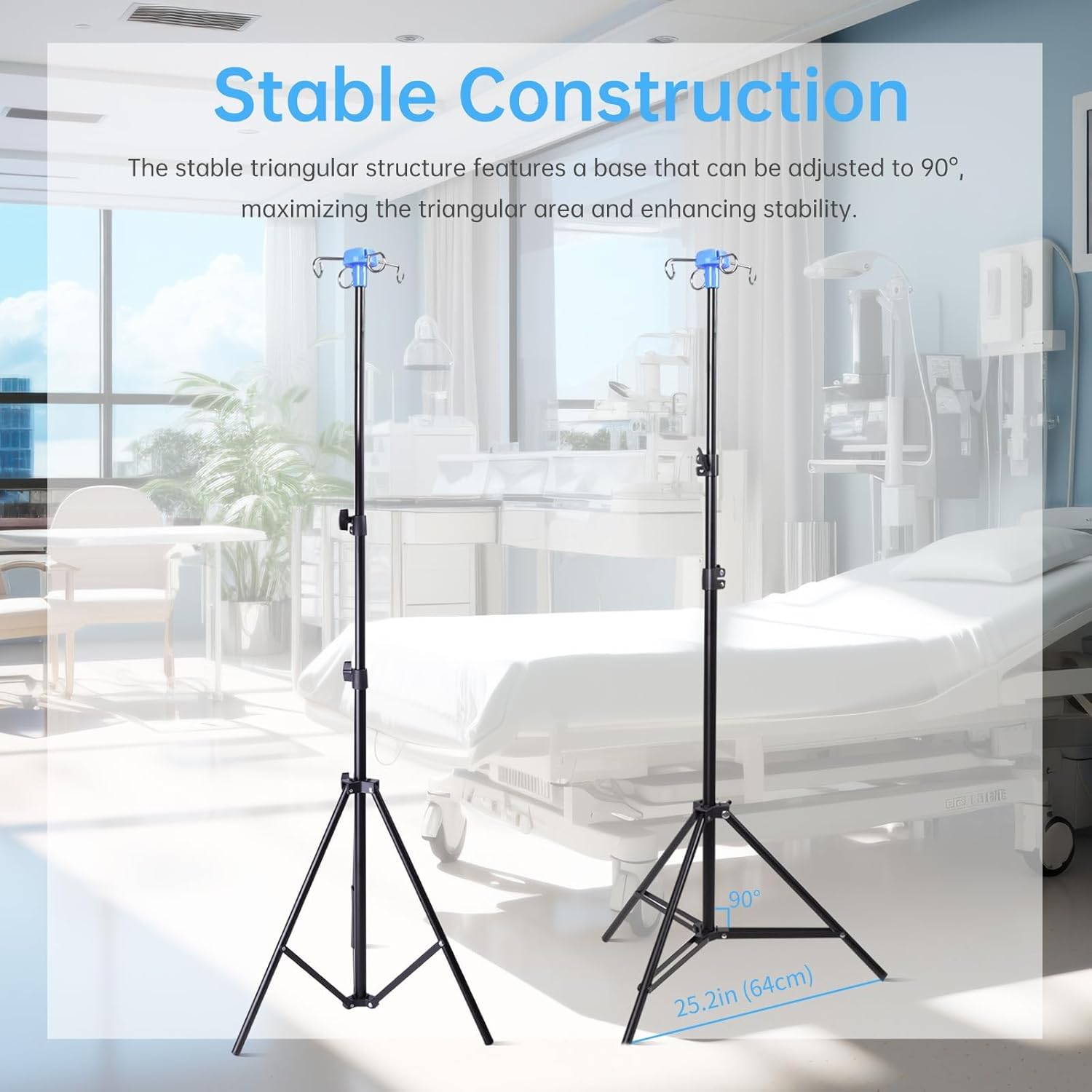 Foldable IV Pole with Portable Bag, Collapsible IV Pole Stand with 3 Nets for Drip Bag, Tripod IV Pole Stand Adjustable, 4 Hooks for Nursing Clinic Home Care Travel, Stable, Black, 1 Pcs image number 3