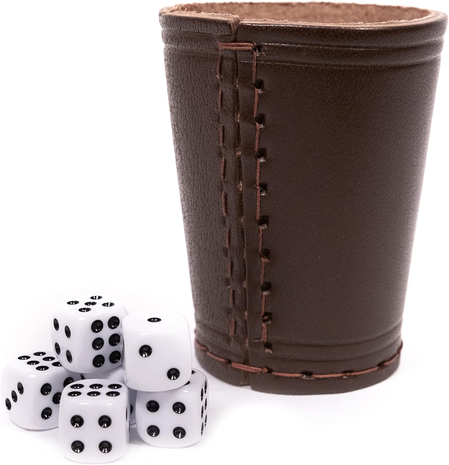 Real Leather Dice Cup with 6 Dice. Classic Handmade Leather Cup image number 4