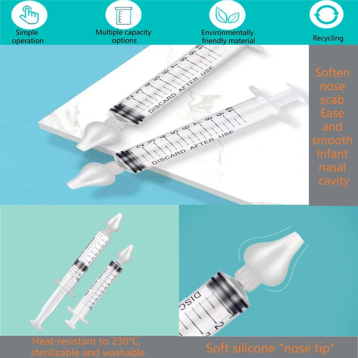 2PCS Professional Syringe Baby Nasal Aspirator，Safe and Comfortable Nasal Irrigator，Cleanable and Reusable Silicone Nasal Suction Tip（10Ml ） image number 3