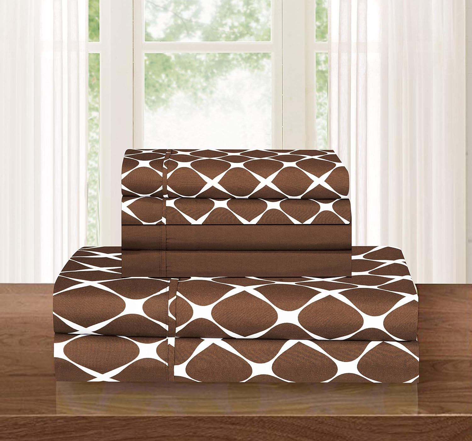 Elegant Comfort Luxury Softest and Coziest 6-Piece Bed Sheet Set, Wrinkle Resistant Milano Trellis Pattern - 1500 Thread Count Egyptian Quality Coziest Bedding Set, Black, King image number 6