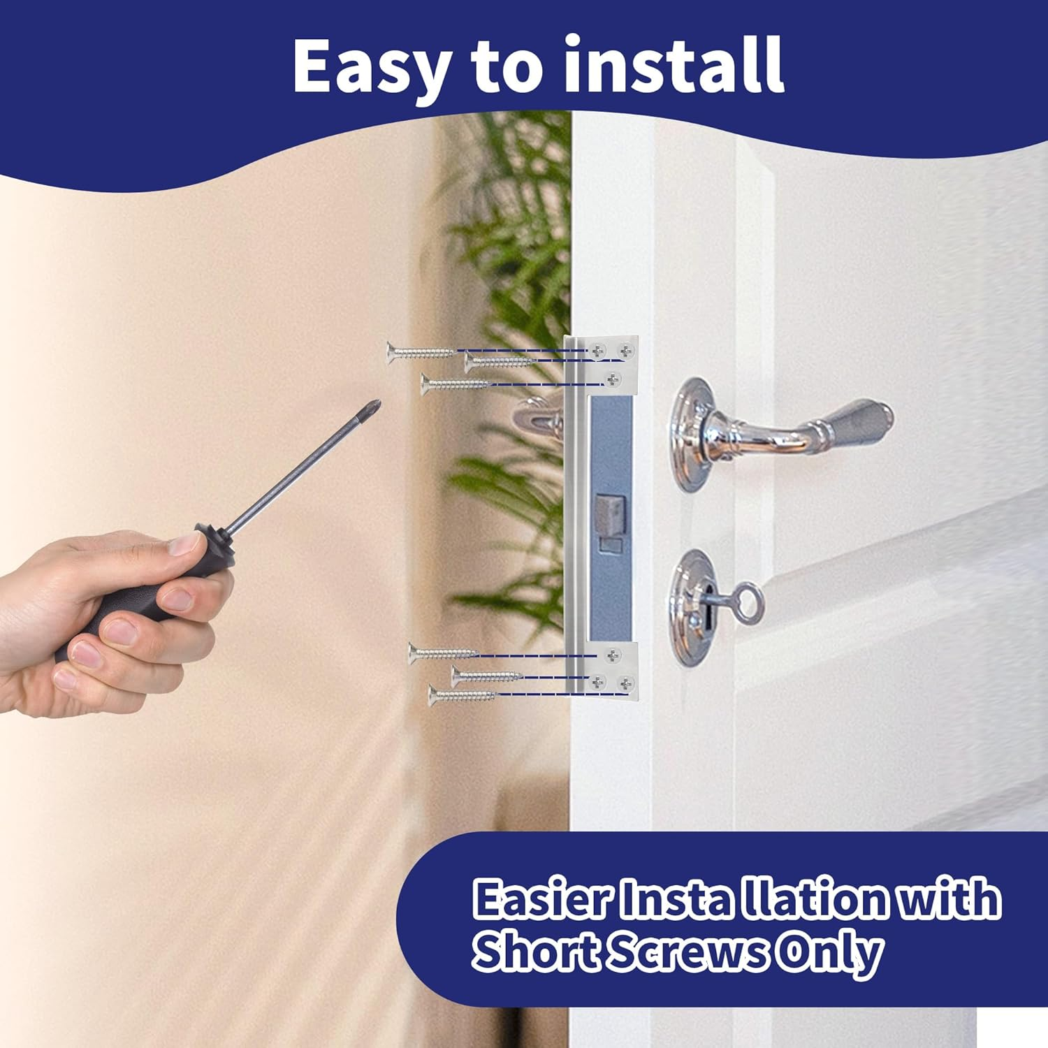 Door Latch Guard Plate, 7" L-Shaped Door Reinforcement Plate, Stainless Steels Outswing Door Security Latch Protector, Door Lock Cover to Block Access to Door Lock Deadbolt (1 Pcs，Silver) image number 3