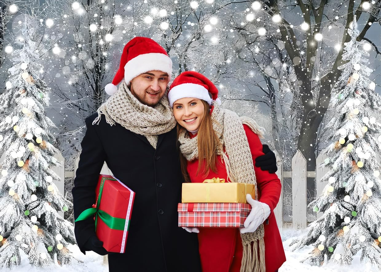 AIIKES 10X8FT Winter Photography Backdrop Glitter White Snow Forest Pine Tree Backdrop Christmas Holiday Party Decor Banner Kids Portrait Photo Studio Props 12-621 image number 3