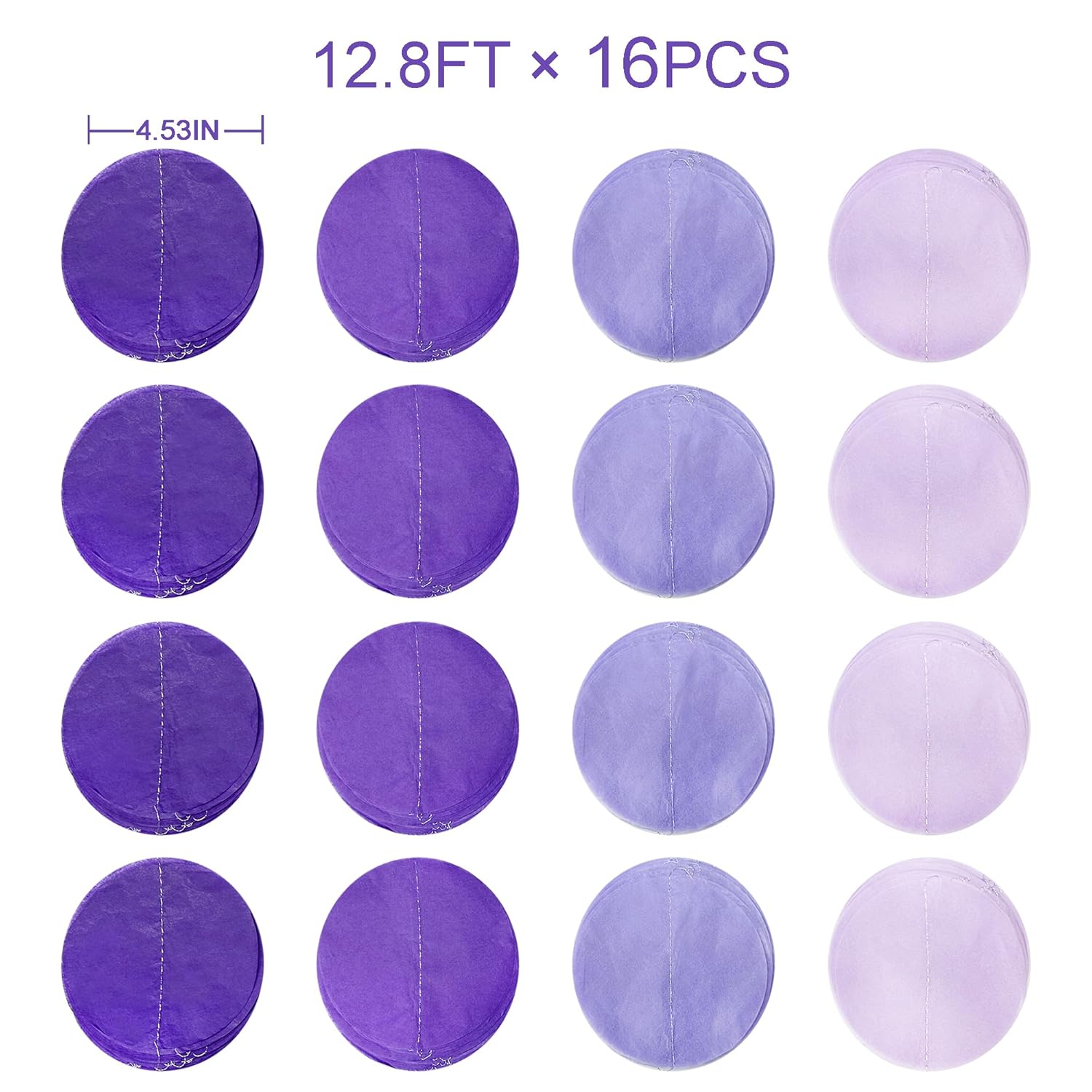 205 Ft Ombre Purple Lavender Circle Dot Backdrop Streamer Tissue Paper Polka Dot Hanging Garland for Birthday Baby Shower Wedding Bridal Shower Engagement Violet Lilac Party Decorations Supplies image number 5
