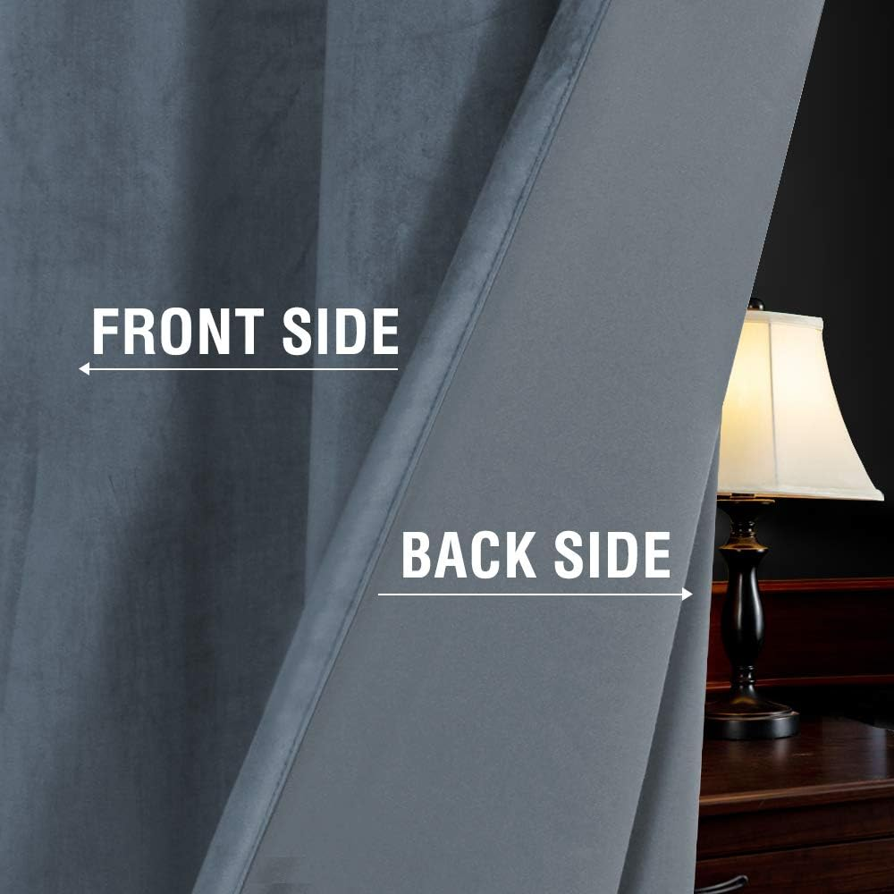 Luxury Velvet Curtains for Bedroom/Living Room Darkening Ultra Thick Soft Velvet Window Curtain Draperies Home Decoration Eyelet Curtains Pair 2 Pieces, Each W132Cm X D213Cm, Stone Blue