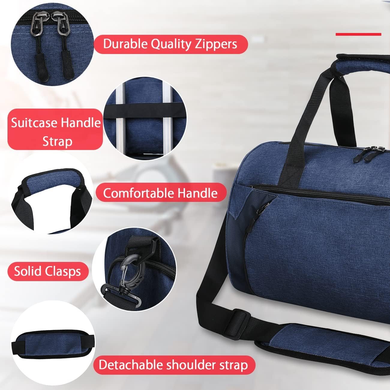 Duffle Bag for Men Women 40L Waterproof Sport Duffels Bags Gym Travel Bag with Shoes Compartment Weekender Overnight Bags Lightweight Carry on Bag with Wet Pocket,Navy