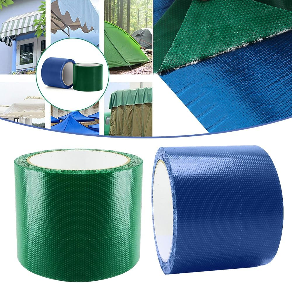 7.5M Glass Fiber Tent Repair Canvas Adhesive Patches Rain Cloth Repair Tape 8CM Green - Blue image number 3