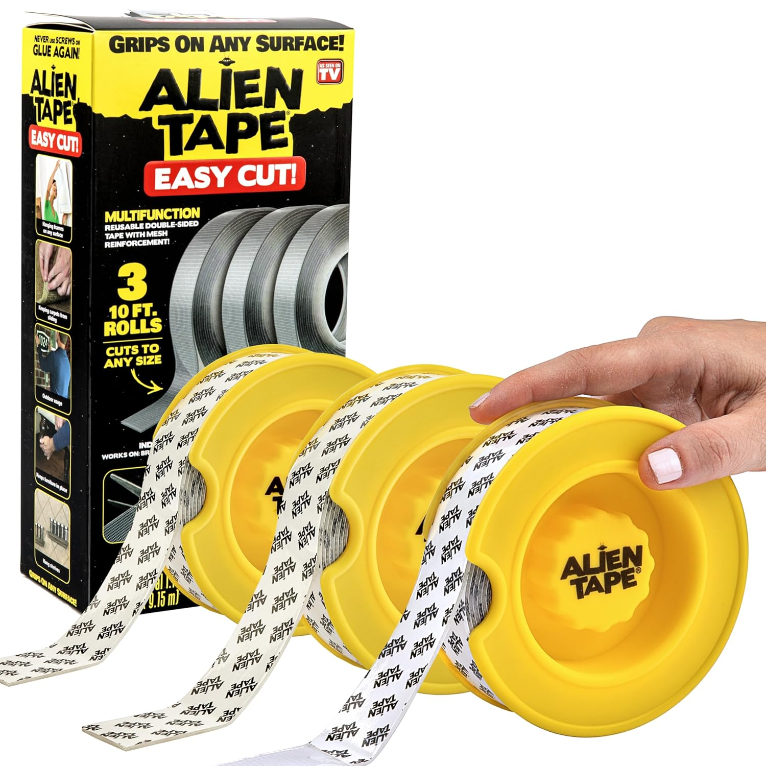 Bell+Howell Ez Cut by Alien Tape Double Sided Easy Cut Mounting Tape, 30 Feet - Pre-Cut Grids for Hassle Free Cutting, Strong Adhesive, Multi-Surface Use, No Scissors Needed, image number 4