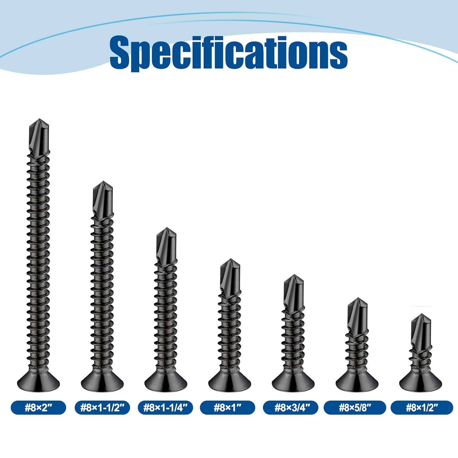 #8&times;3/4&Prime; Sheet Metal Screws 300Pcs, 410 Stainless Steel Black Flat Head Self Drilling Screws image number 4