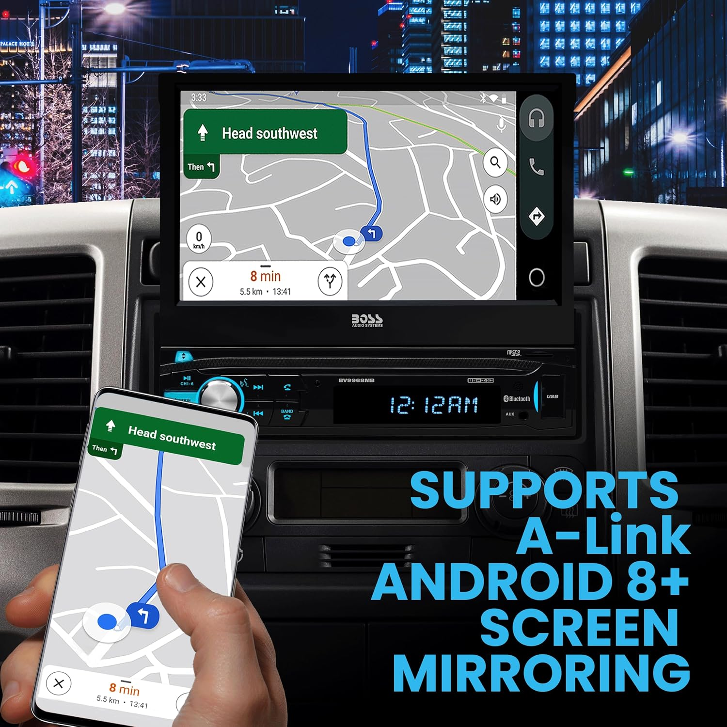 BOSS Audio Systems BV9968MB Car Stereo System - Single Din 7 Inch Head Unit, Touchscreen, Bluetooth Audio and Hands-Free Calling, AM/FM Radio Receiver, No CD Player, Aux-In, USB image number 3