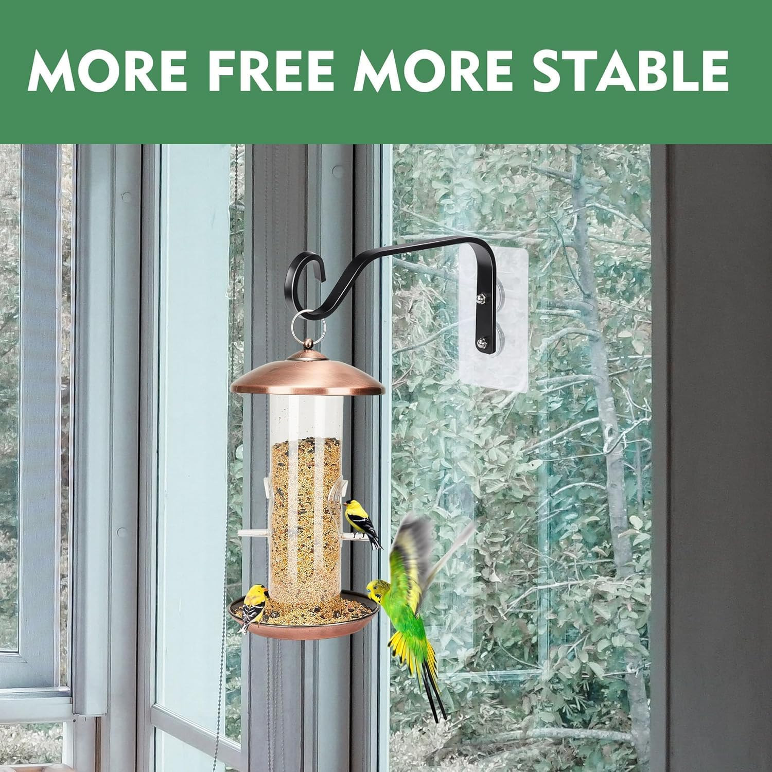 3 Pcs Window Bird Feeder Hooks - Heavy Duty Hanging Brackets for Bird Feeders, Wind Chimes & Plants, Strong Load-Bearing, Window Mounted image number 4