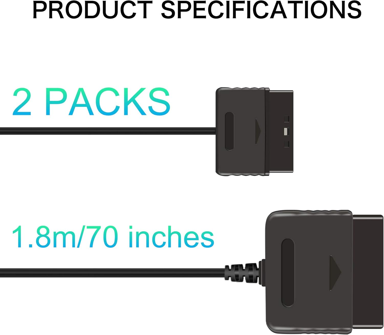 2Pack 6Ft Controller Extension Cable for PS2, 1.8M Controller Extension for Sony Playstation 2 PS2 Game Console image number 6