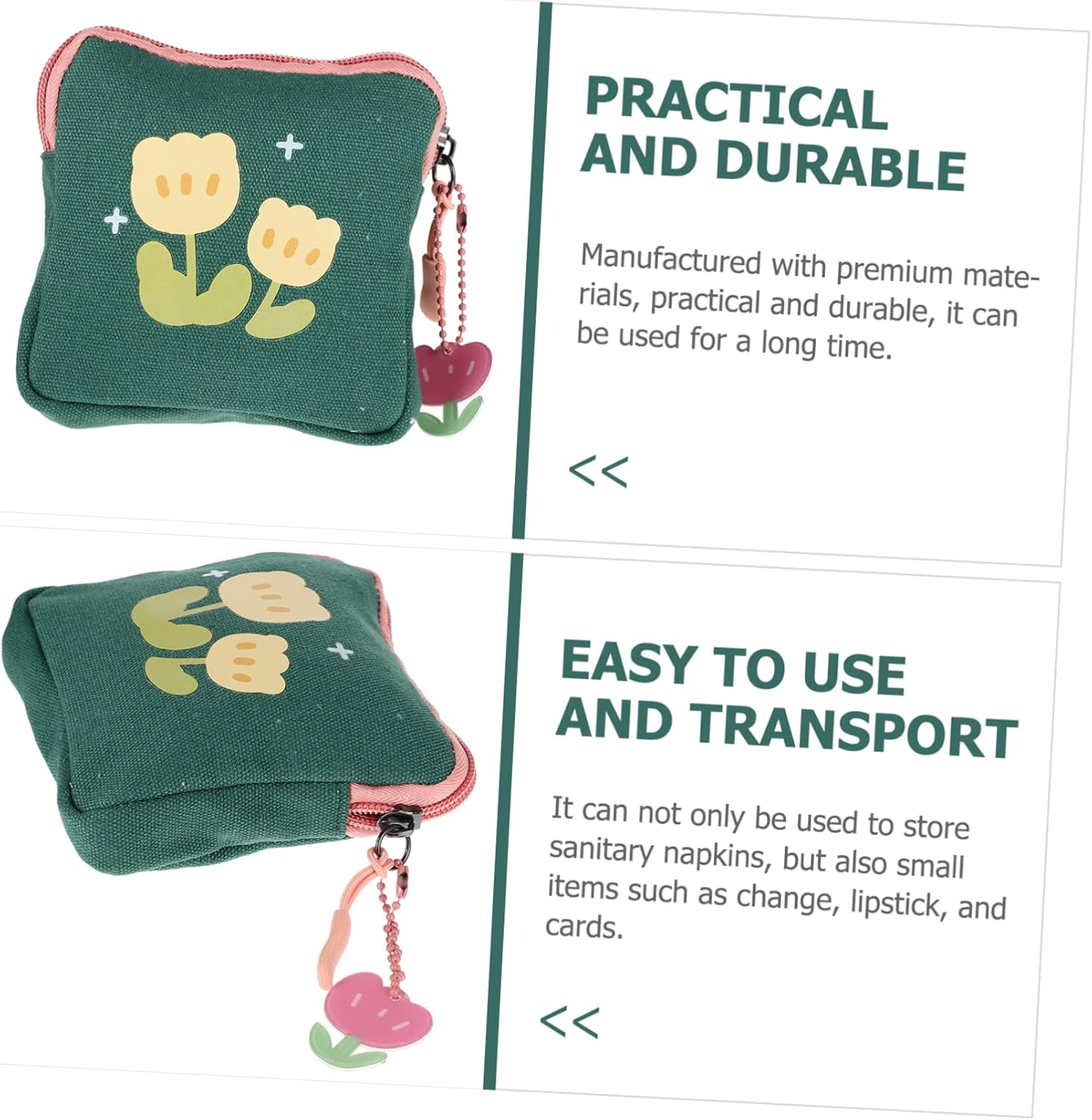 GOOHOCHY Floral Square Coin Purse Teen Storage Bag for Periods Nappy Bags Sanitary Napkin Pouch Lightweight Portable for Students Outdoors image number 1