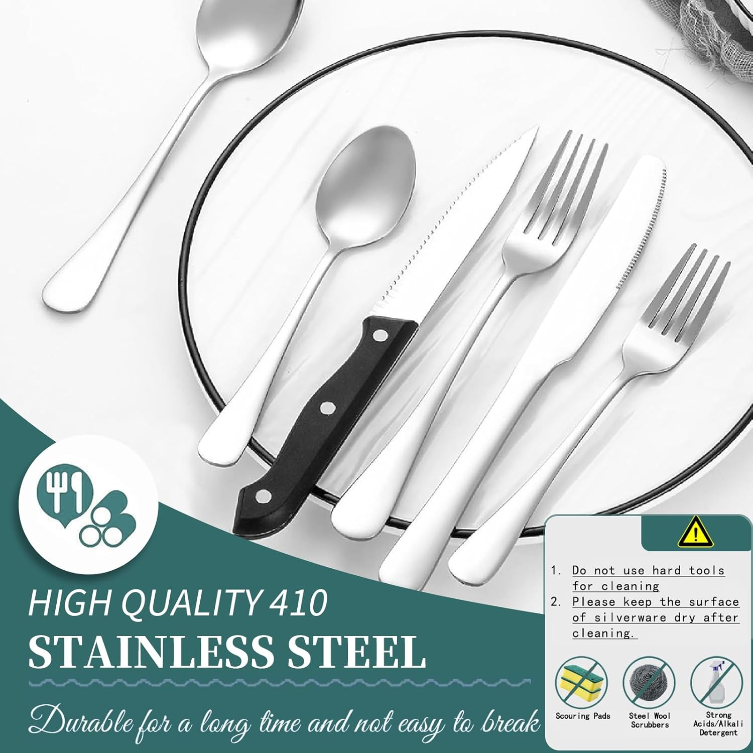 60 Pieces Silverware Sets Service for 10, Premium Stainless Steel Flatware Set,Matte Cutlery Set for Family Gatherings, Hotel, Office Etc Use, Dishwasher Safe