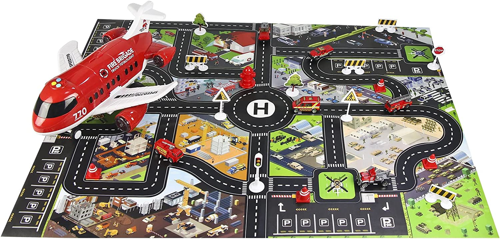 Hapavis Airplane Toys with Light and Sound Fire Trucks Set Transport Cargo Airplane Car Toy Play Set with Vehicle Car Toy image number 1