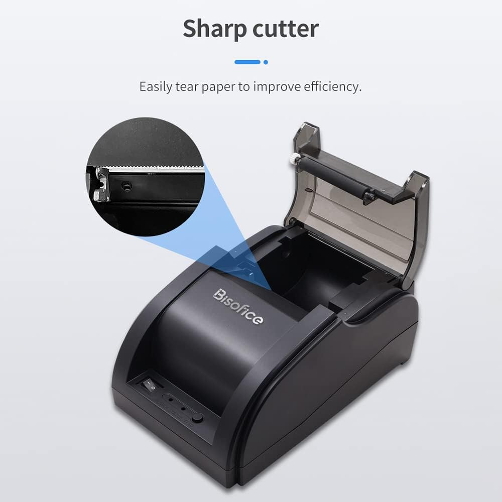 Eacam 58Mm Thermal Printer Desktop Receipt Printer Wired Barcode Printer USB+BT Connection Support ESC Command Cashbox Connecting Compatible with Windows Android, Printer with 1 Roll Paper Inside image number 2