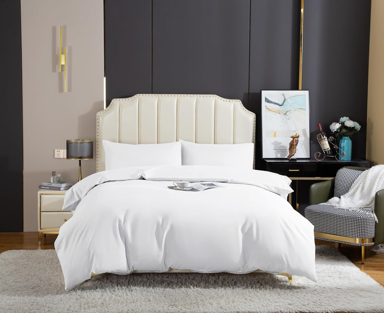 ISMATE Premium Quilt Cover Set,1800 TC Ultra Soft Bamboo Touch Microfiber Doona Cover Bedding Set in Solid Plain Color 3 Pcs Set (White, Queen)