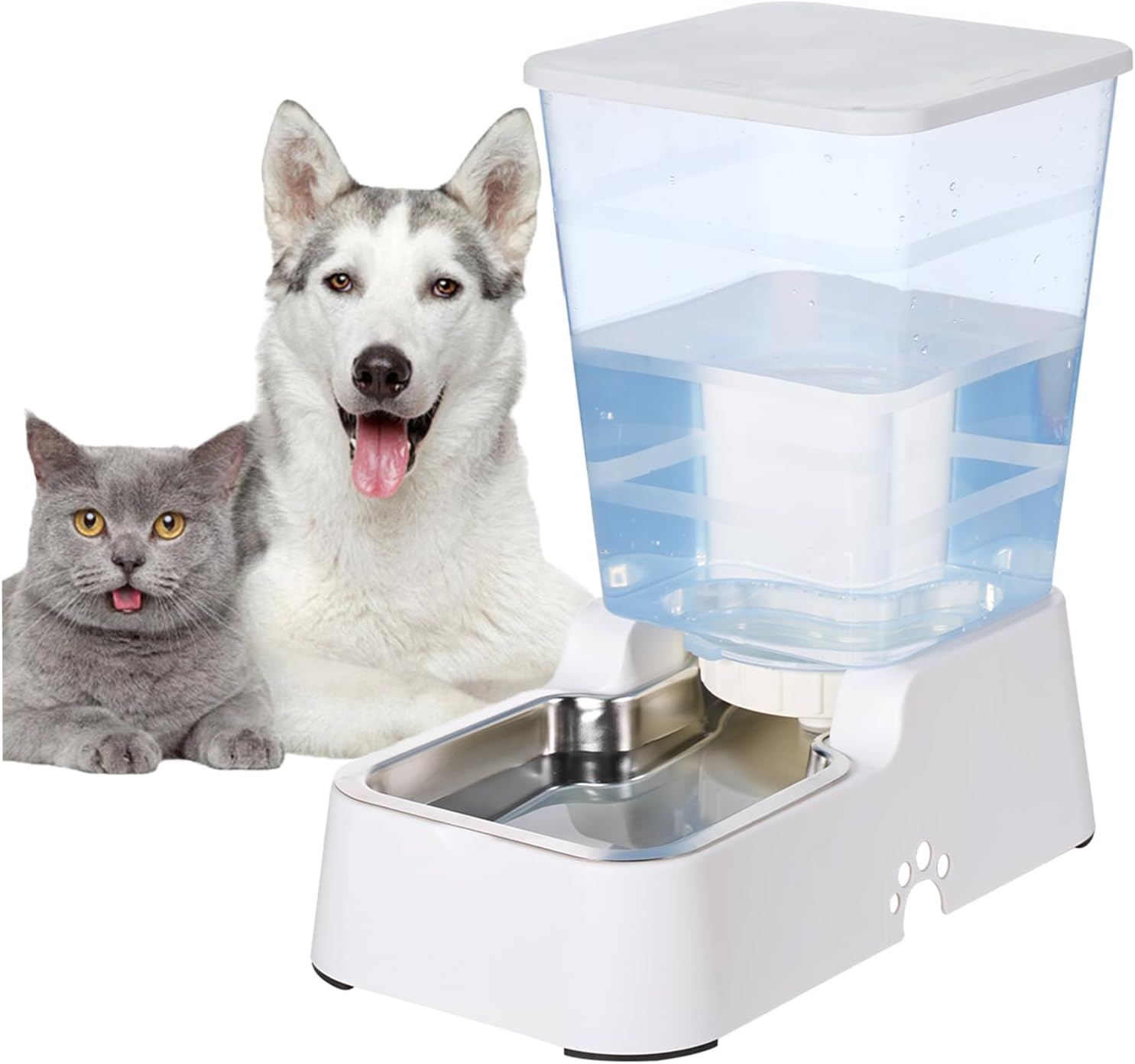 Automatic Dog Cat Feeder and Water Dispenser with 304 Stainless Steel Bowl, Suitable for Medium and Large Dogs and Cats, Large Capacity 5.3L, 2 Pack (Black Set)