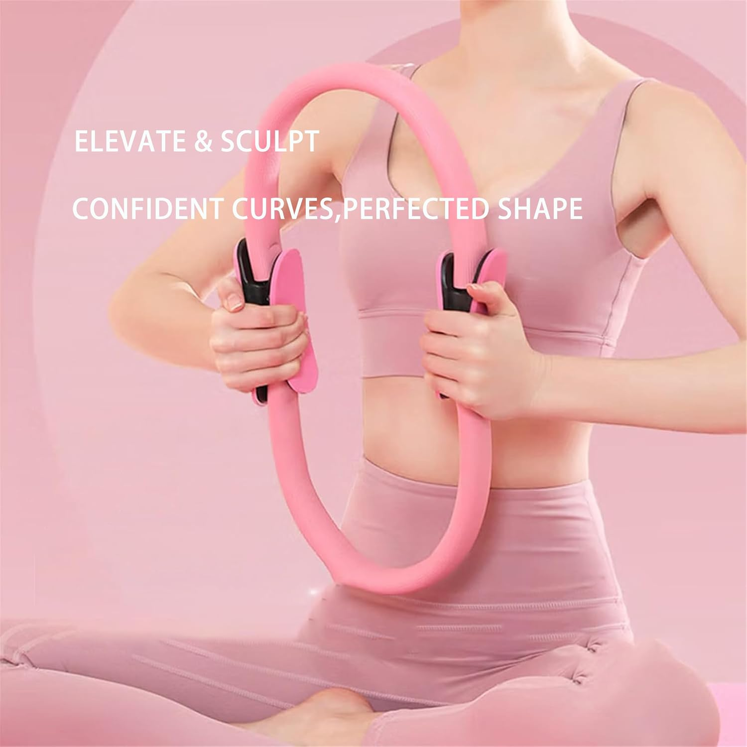 Pilates Ring Fitness Trainer Pink,14.96" Pilates Equipment with Dual Padded Handles Exercise Resistance Equipment, Magic Circle Pilates Ring, for Toning Arms, Legs image number 4