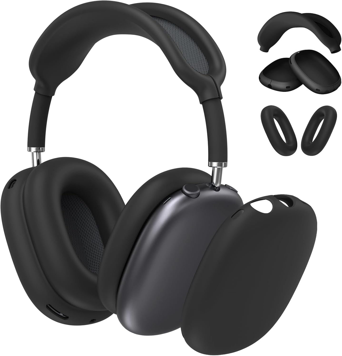 Fintie Silicone Case Cover for Airpods Max Headphones - Anti-Scratch Ear Cups and Headband Cover, Accessories Skin Protector (Black)