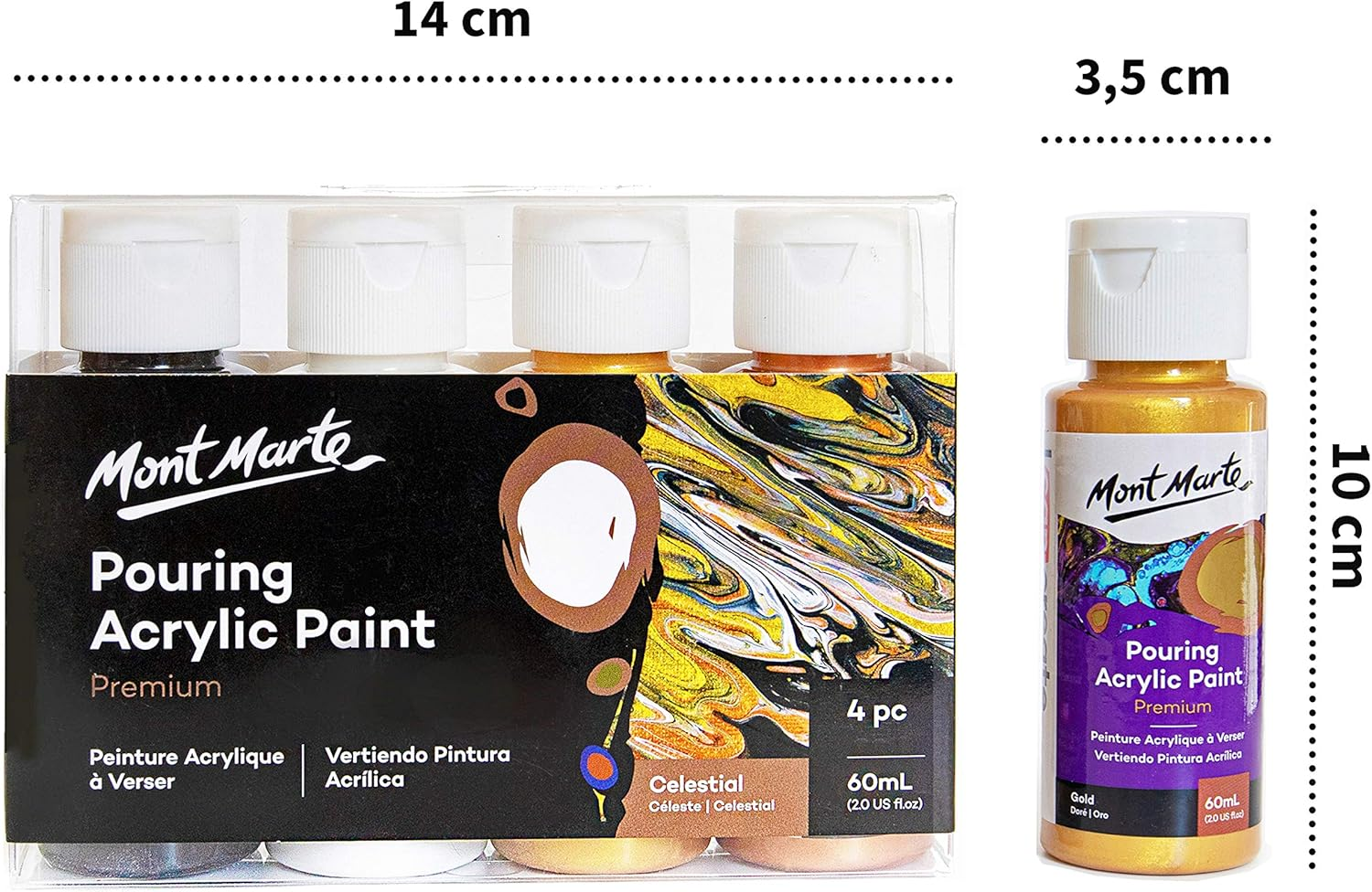 Mont Marte Pouring Acrylic Paint 4-Pieces Set, 60 Ml, Celestial